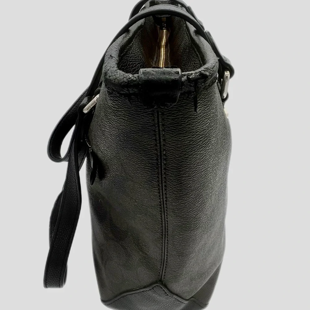 Coach Signature brown black Monogram Tote handbag shoulder bag Zip Top - Picture 4 of 7